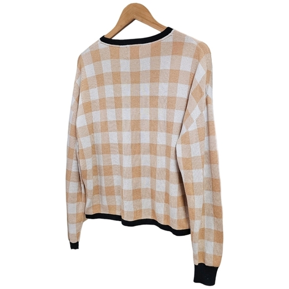 WISPR By Brodie Sweater Cotton Silk Blend Tan Gingham Long Sleeve Crew Neck L - Picture 4 of 11